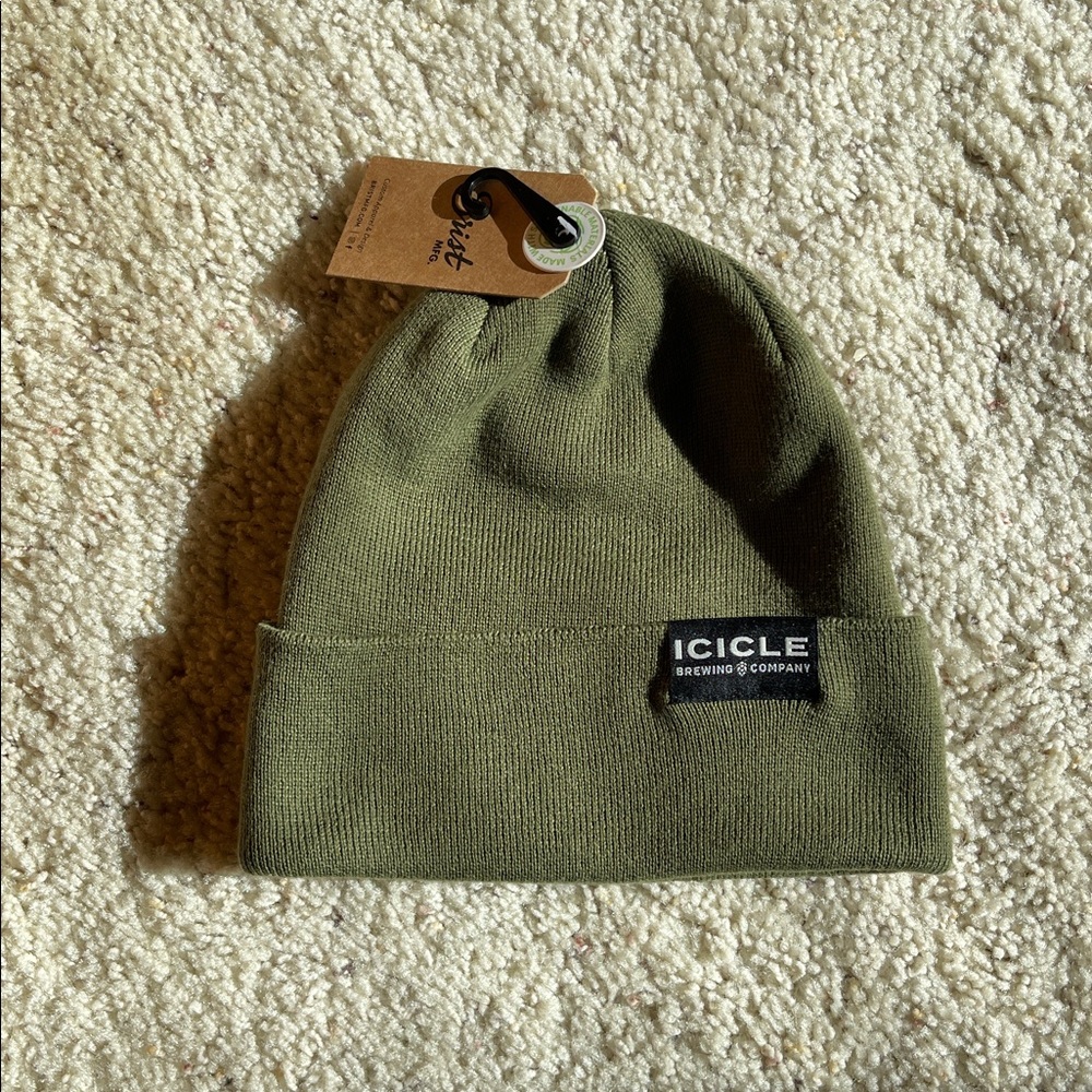 NWT MADE TO BE WORN CUSTOM RARE BRIST ICICLE BREWING COMPANY OLIVE GREEN BEANIE